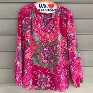 Lilly Pulitzer Pink and Green Floral Blouse